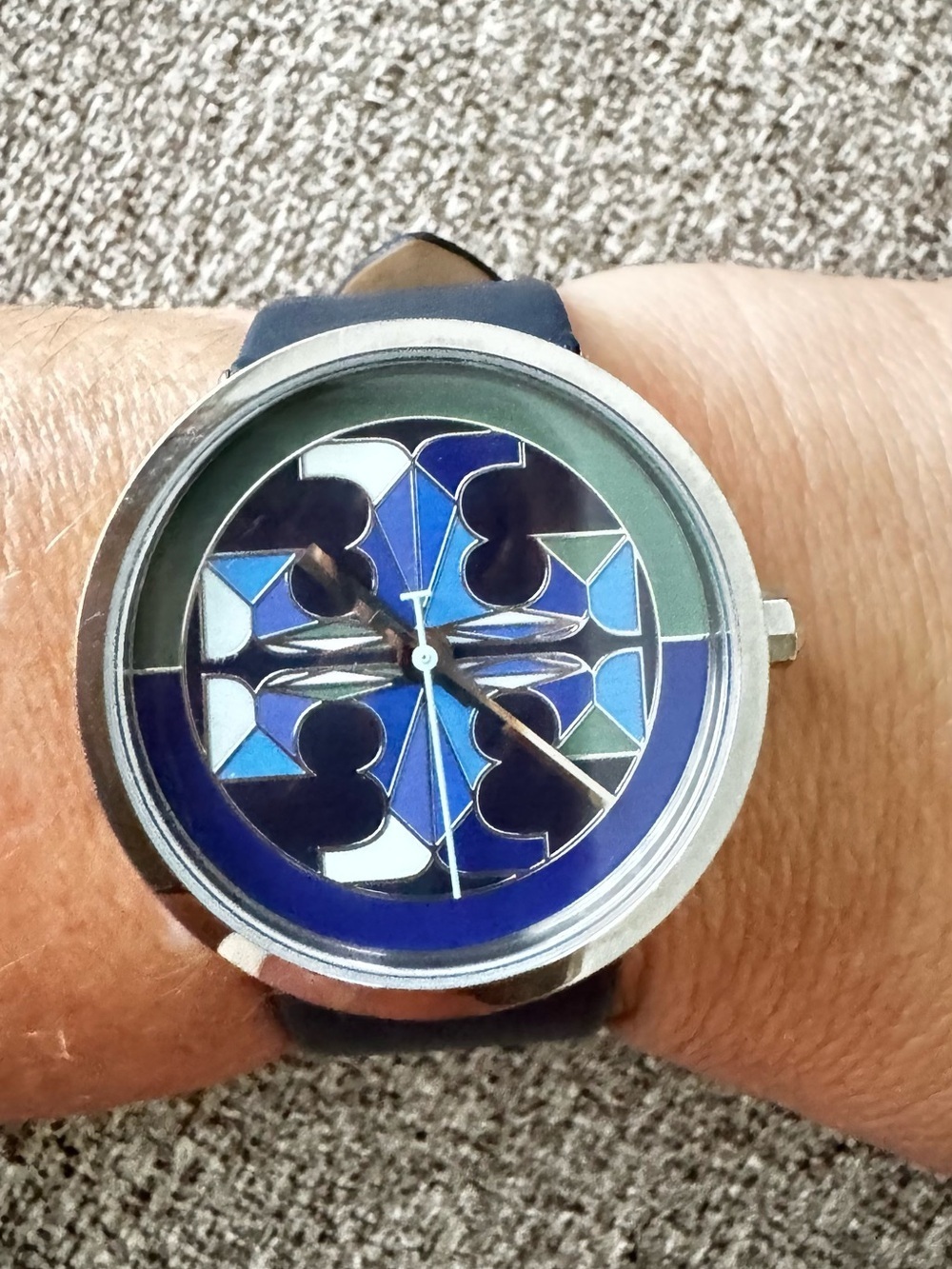 Tory Burch Reva Blue Geometric Dial Watch with Navy Strap